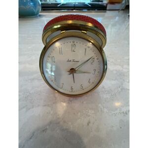 Vintage Seth Thomas Red Leather Clamshell Travel Alarm Clock Made in Germany